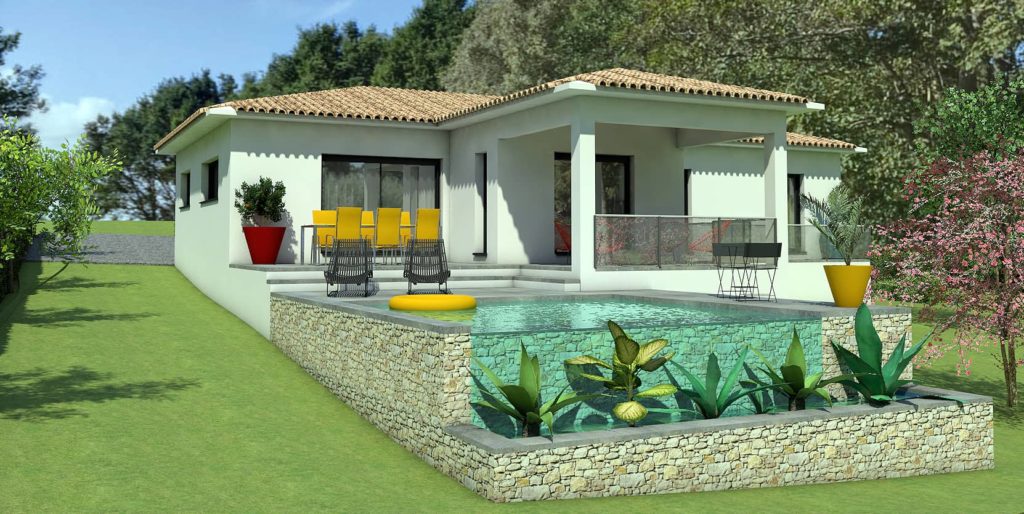 Maison contemporaine avec piscine et terrasse couverte